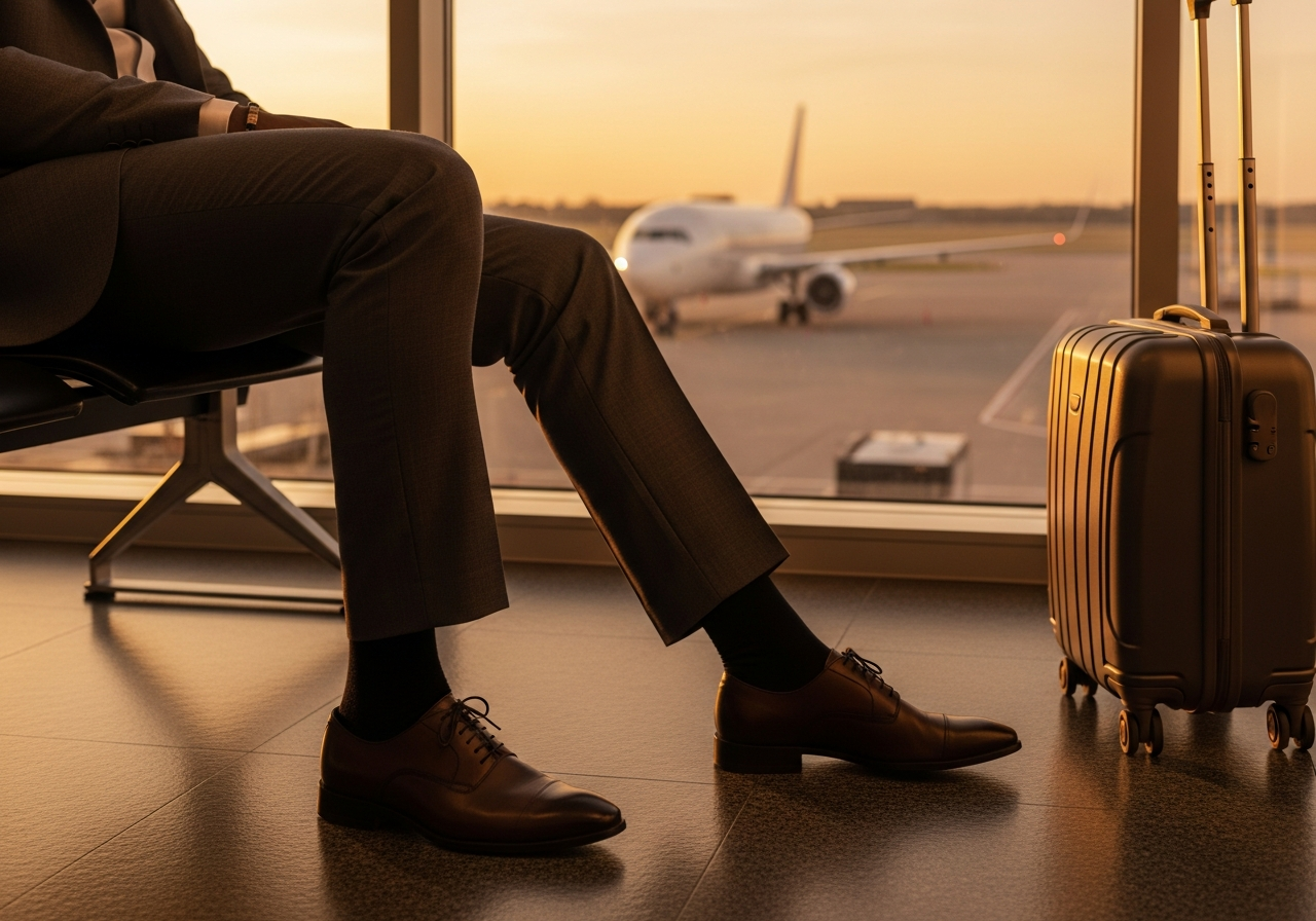 Traveler at the airport ready to move abroad